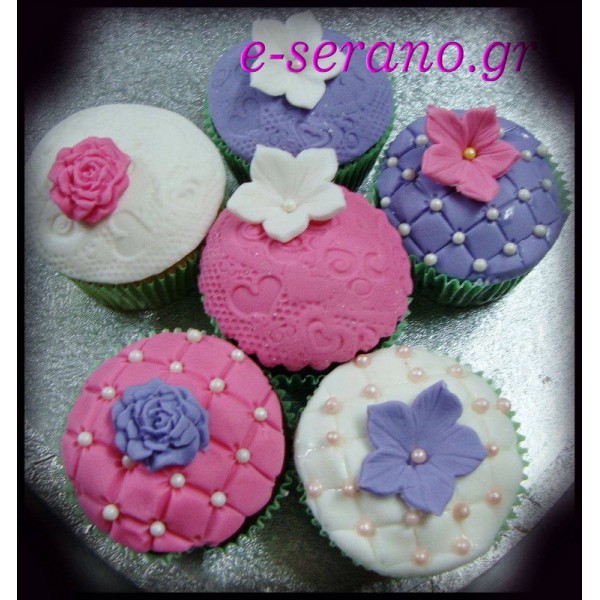 Cupcakes λουλούδια ρόζ-μώβ